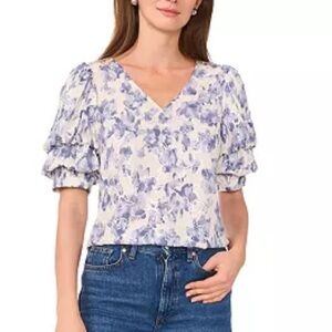 Sam And Jess Classic Blue Silver Women's Puffy Sleeve Blouse Size Medium